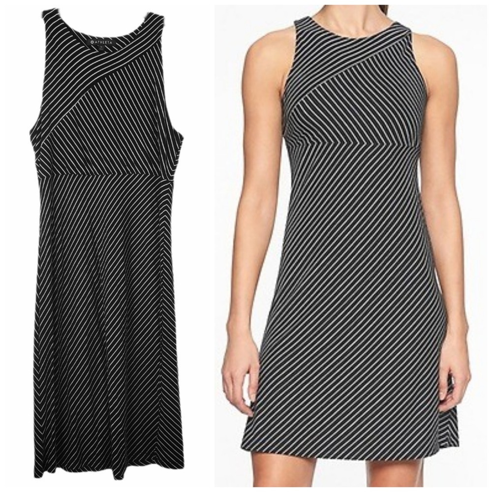 Athleta‎ Santorini Black & White High Neck Mix Stripe Knit Midi Travel Dress - Picture 13 of 13